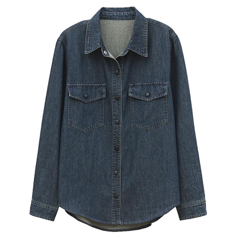 Women's European Style Denim Shirt Jacket, Spring/Autumn 2024, Plus Size, Loose Fit, Mid-Aged Mom Top.