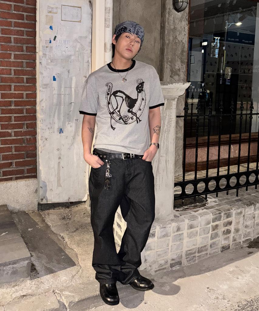 Nodi Lucky Dead Horse Ringer Crop Tee Melange Gray