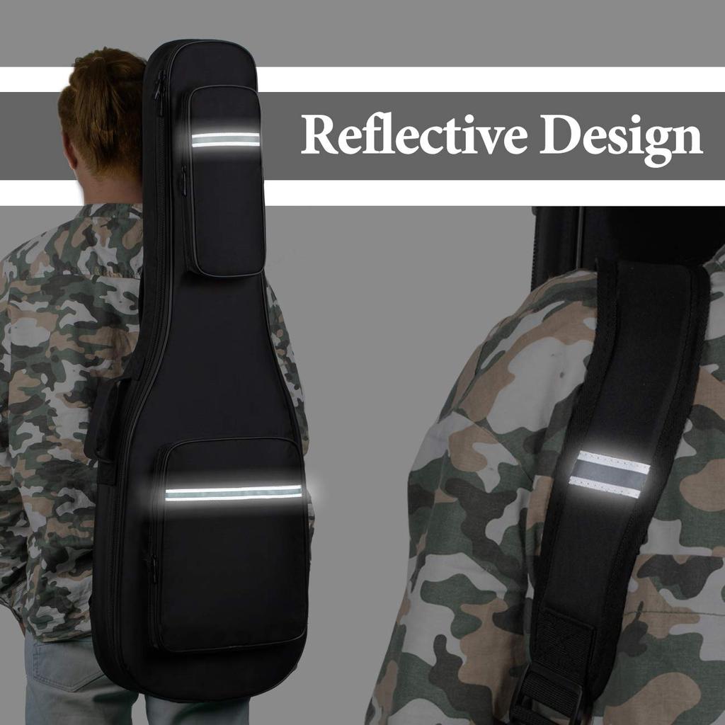 CAHAYA Guitar Case, Lightweight, Soft, 12mm Sponge Cover, Large Capacity, 6 Pockets, Shoulder Strap, Handbag, Easy to Carry, Reflective Stripes