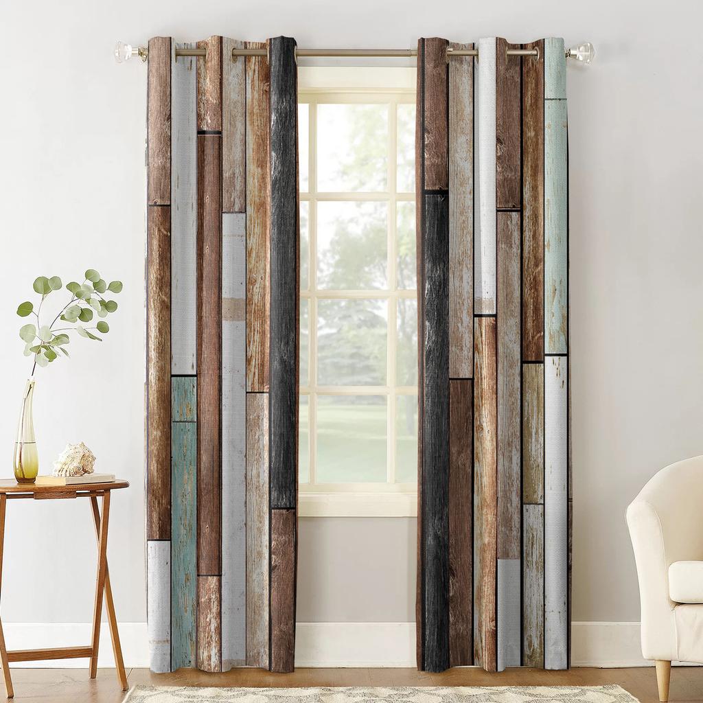 Wooden Planks Multicolor Retro Blackout Curtains for Children Kids Home Decor Bedroom Living Room High Shading Window Curtains