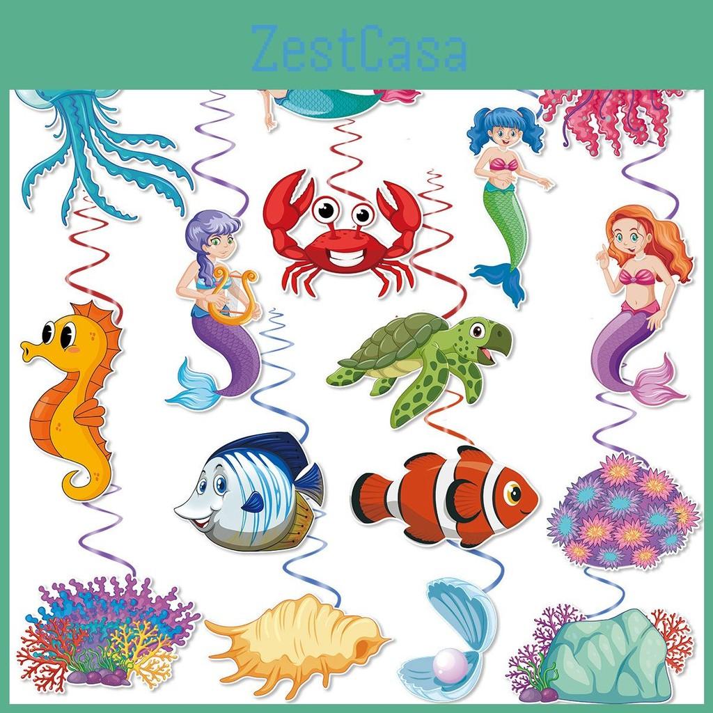 Theme Mermaid Venue Decor With Crab Seahorse Paper Spiral Hangings Parties For