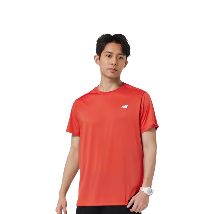 New Balance T Shirts Men's Red Crew Neck Moderate Straight Fit MT41222-NEF