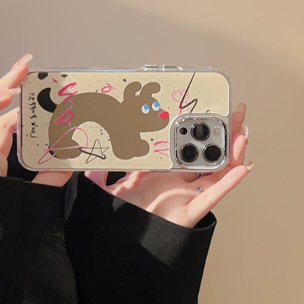 Fun Ink Splash Dog Iphone16 Suitable for 14pro Max IPhone Case 12 Makeup Mirror 11 Electroplating 15