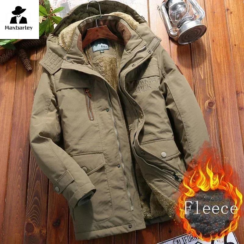 Parka de iarnă pentru bărbați, jachetă de vânt din fleece, groasă, călduroasă, cu blană, pentru bărbați, retro, cu glugă, streetwear, paltoane, jachete de vânt pentru bărbați 6xl