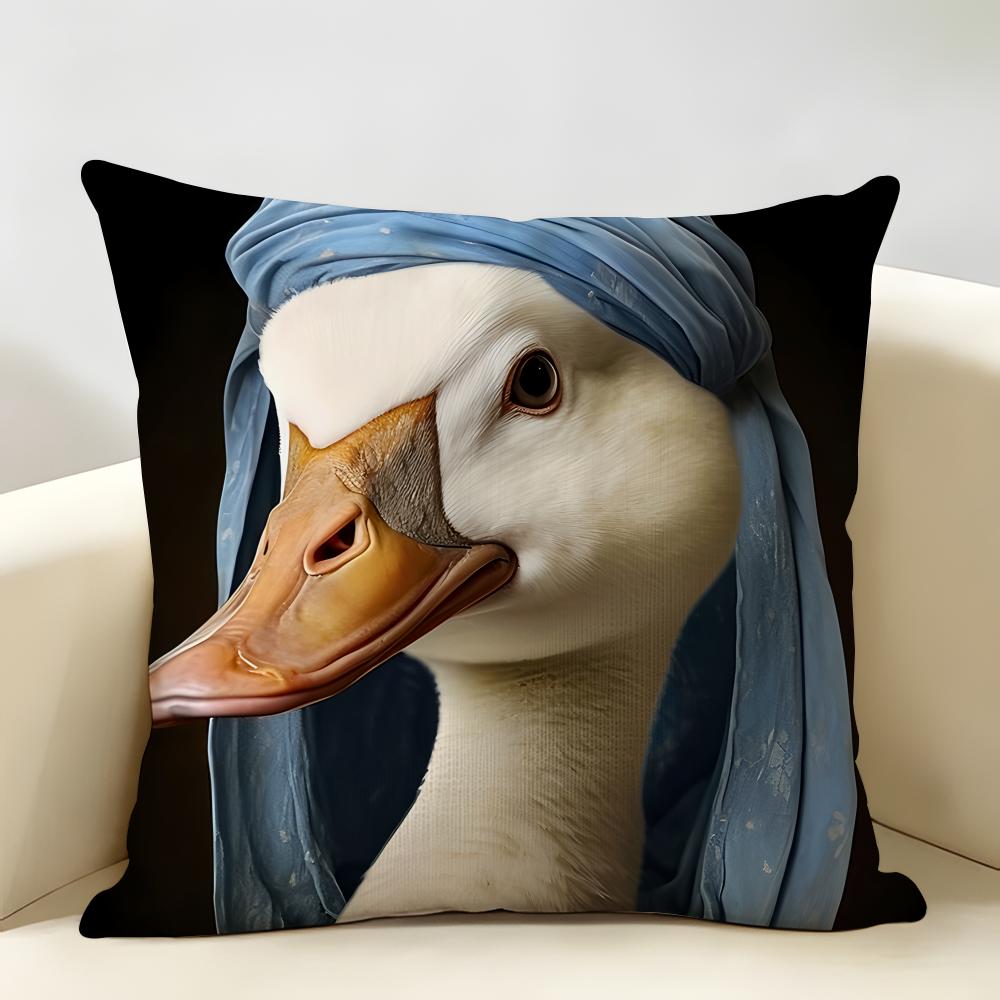 Cute Funny Goose Duck Art Cushion Cover Natural Linen Organic Fabric DoubleSided Printing Room Sofa Decor Pillow Case