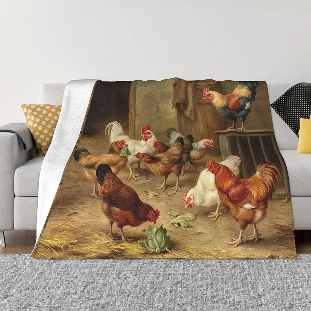 Chicken Flannel Throw Blanket Cartoon Chicken Farm Animals Blanket Lightweight Comfortable Super Soft for Bed Sofa Couch Decor