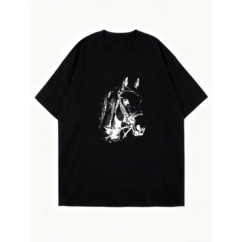 Oversized T Shirt Dress Black Horse Print Graphic Streetwear Casual Wear
