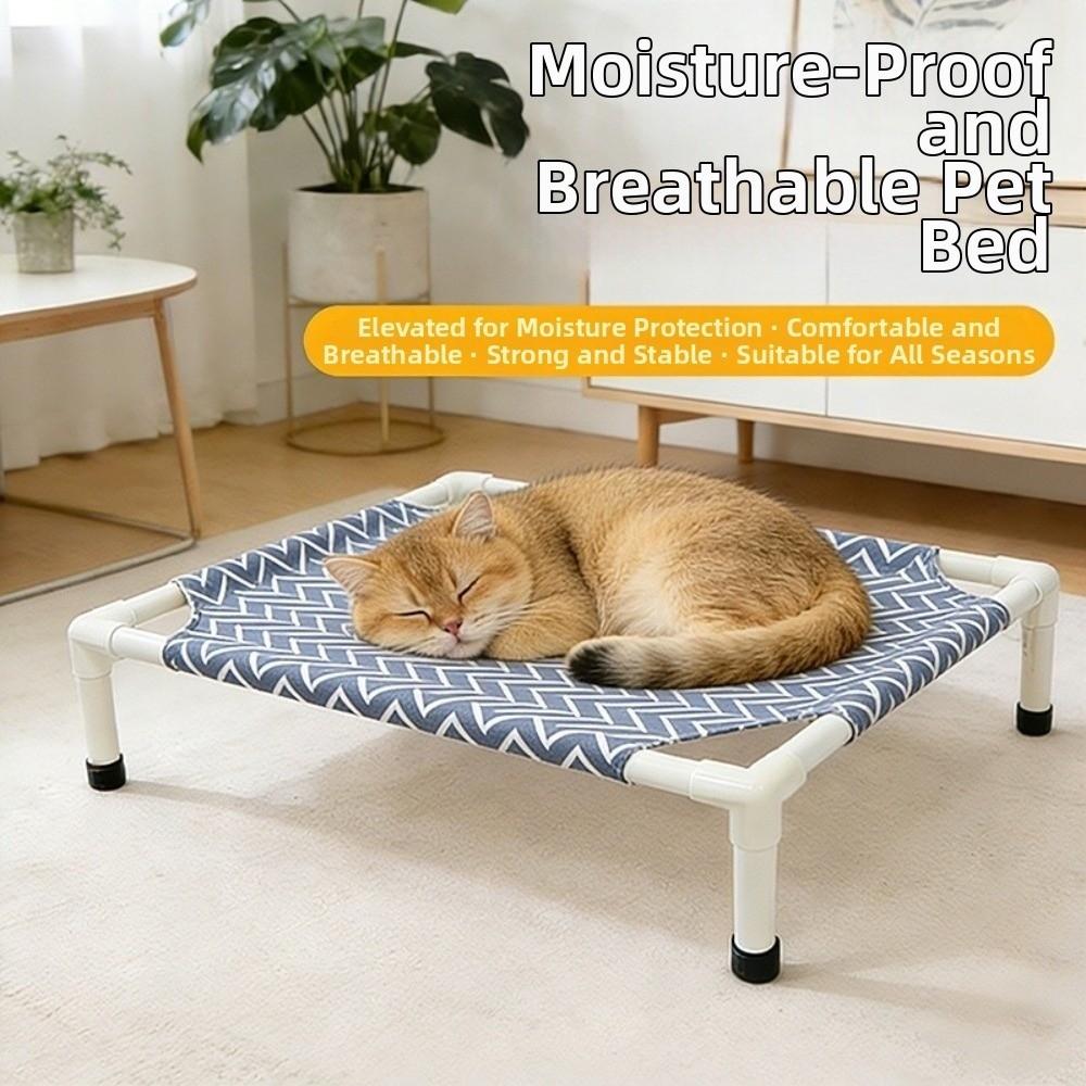 Durable Detachable Cat Elevated Bed Comfortable Breathable Pet Camping Bed Cute Cartoon Cat Sleeping Bed Travel Portable