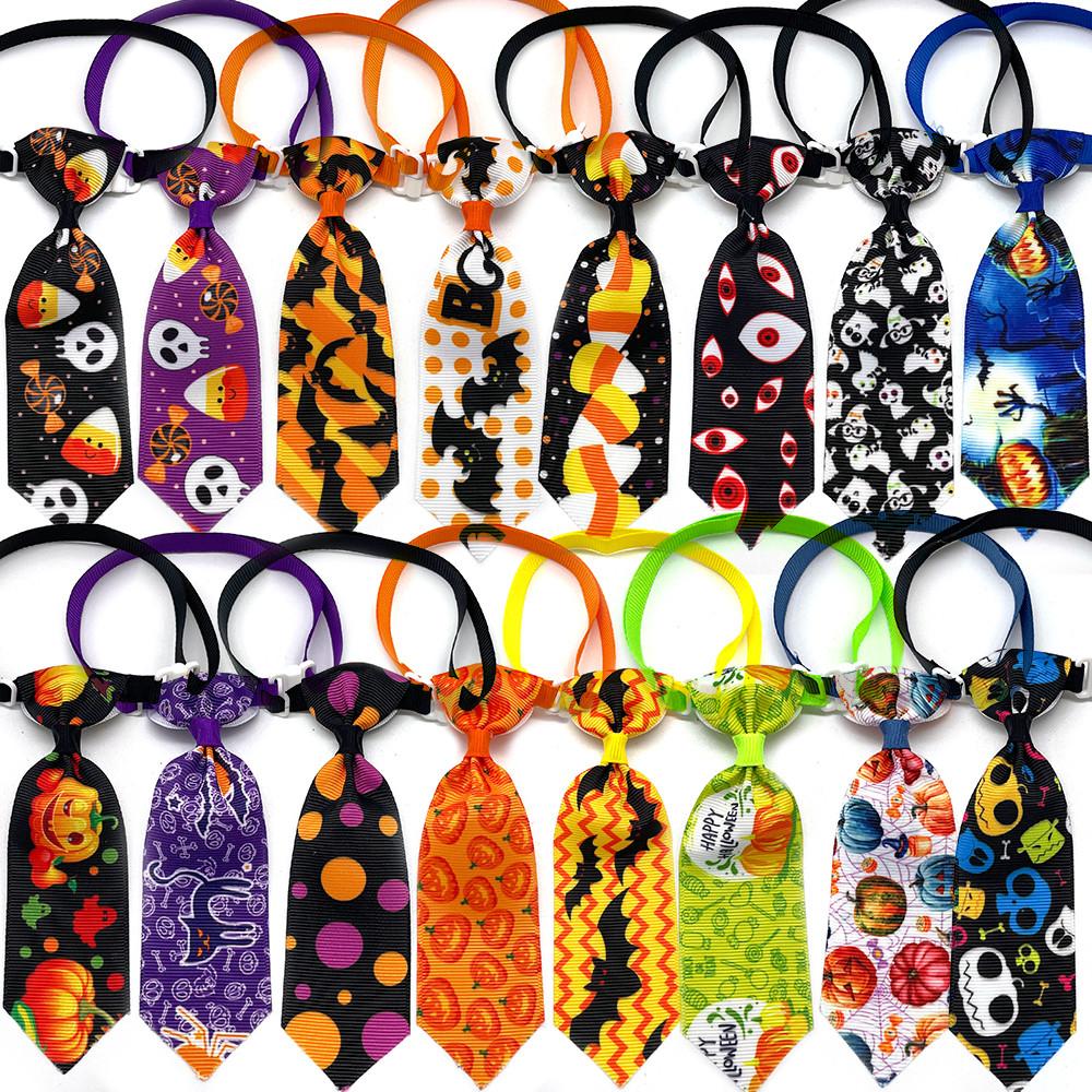 50/100pcs Halloween Pet Product Small Dog Cat Bow Tie Collar Holiday Dog Puppy Bowties Necktie Skull Dog Bow Tie Dog Accessories