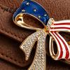 Independence Day Jewelry Bow Brooch Pin, Patriotic Rhinestone Lapel Sweater Cardigan Coat Suit Accessory, Gift for 4th of July Alloy Pin