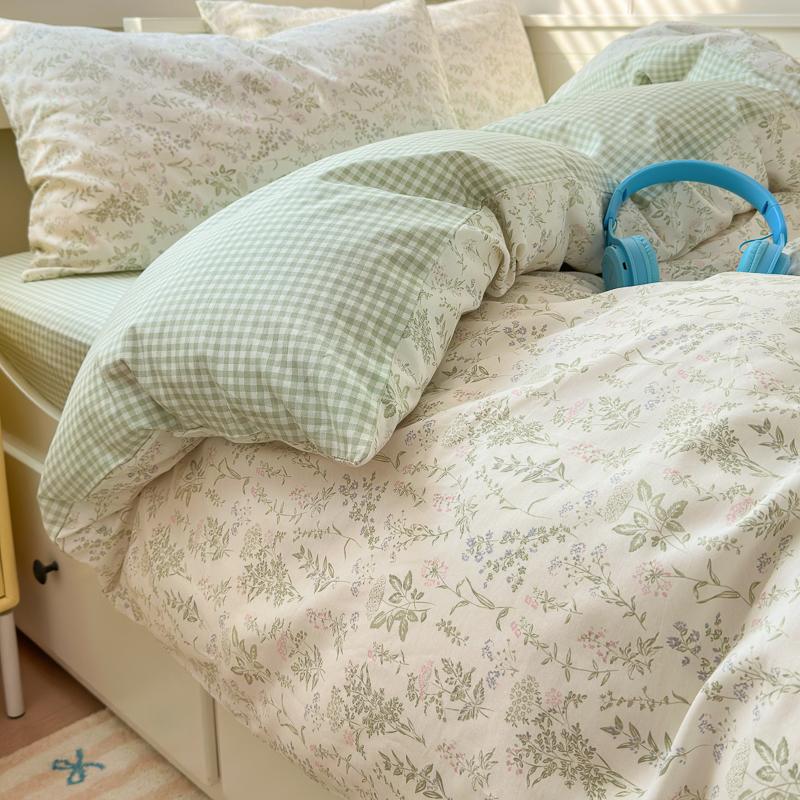 Set de lenjerie de pat de lux cu imprimeu floral, 3 piese, 100% bumbac, set husă de pilotă cu 2 fețe de pernă - Rezistent la șifonare, Respirabil pentru toate anotimpurile