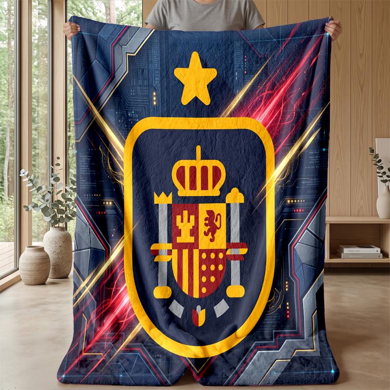 Spain Football Printed Flannel Blanket Skin Friendly Warm Decorative Throw for Indoor Couch Bed Daily Use