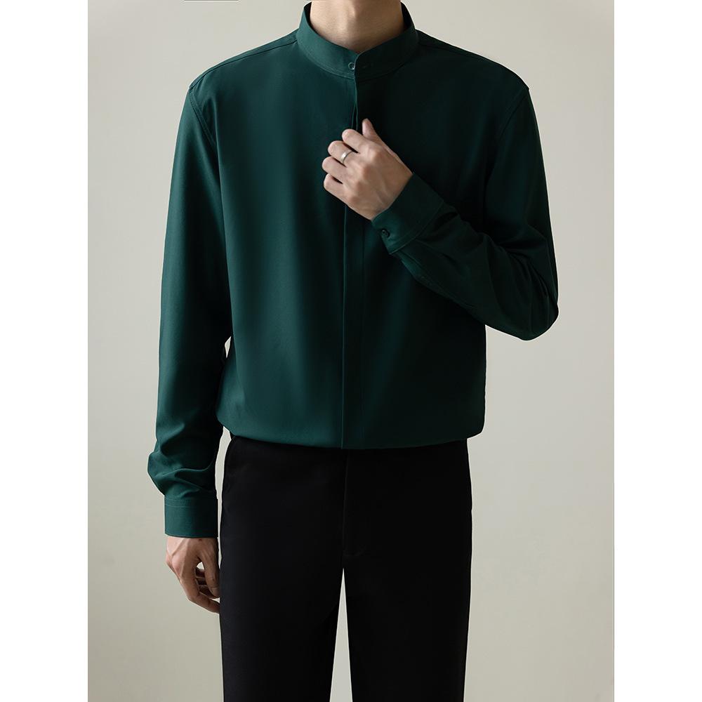 Herren Herbst Koreanischer Stil Slim Bügelfrei Eisseide Langarmhemd