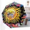 1pc Automatic Open/close Folding Umbrella - Hippie Sun Pattern with Floral, Portable Compact Travel Umbrella, 8-Rib Sturdy Fra
