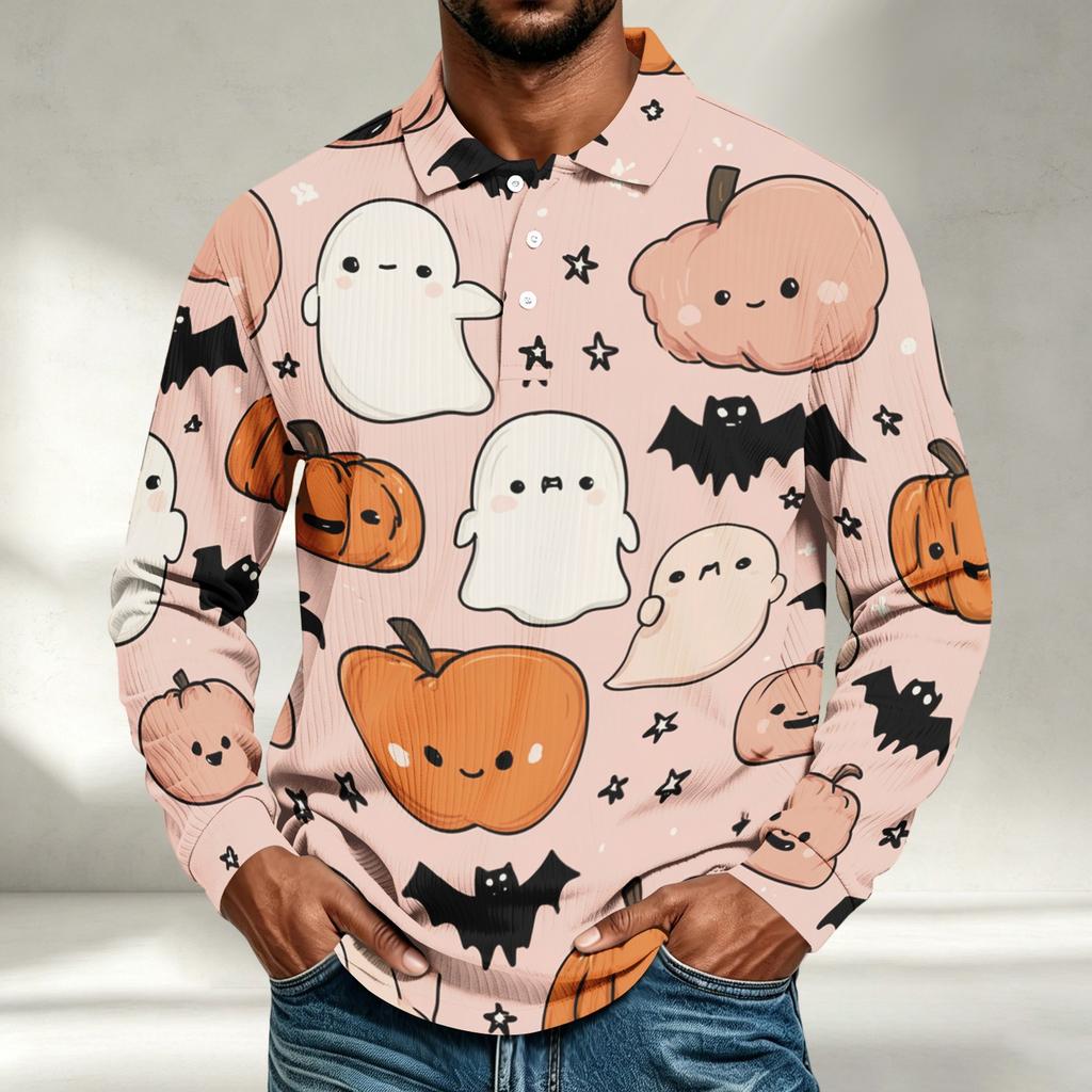 Men's Long Sleeve Shirt Halloween Print Loose Fit Casual Top