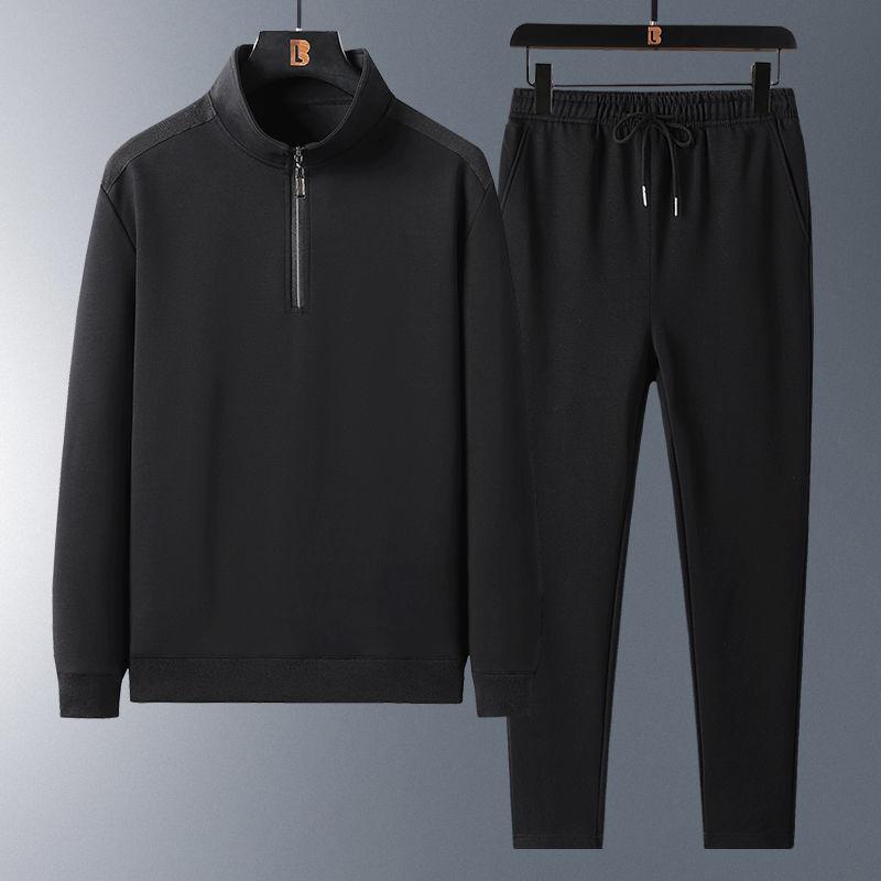 

Весенне-осенний спортивный костюм с круглым вырезом для отдыха, свободный комплект из двух предметов M чёрный