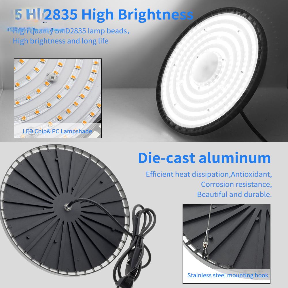 6500K 100W/150W/200W 144/216/288LED Super jasne diody LED oświetlenie przemysłowe oświetlenie garażowe oświetlenie High Bay IP65 wodoodporne do siłowni magazyn fabryka