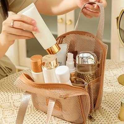 1pc Chic Mesh Cosmetic Bag with Multiple Compartments Breathable, Lightweight Travel Organizer for Women, Portable Shower Tote Bag with Zipper