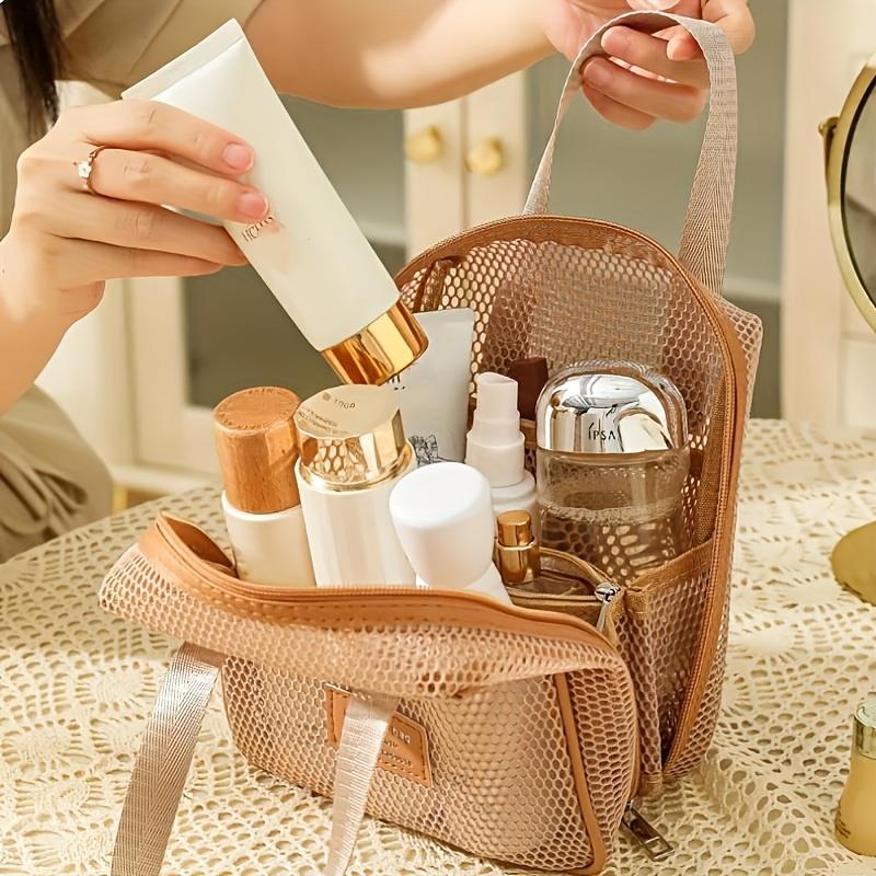 1pc Chic Mesh Cosmetic Bag with Multiple Compartments Breathable, Lightweight Travel Organizer for Women, Portable Shower Tote Bag with Zipper