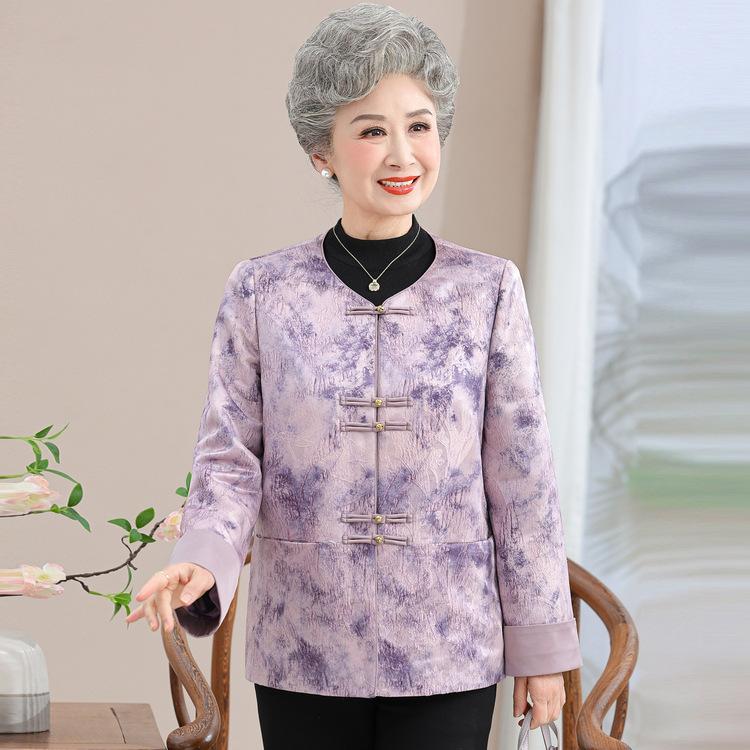 Seniors Autumn Clothes Female Grandma New Chinese Style Coat Middle-aged and Elderly Mother Autumn and Winter Fashionable Lady Short Clothes