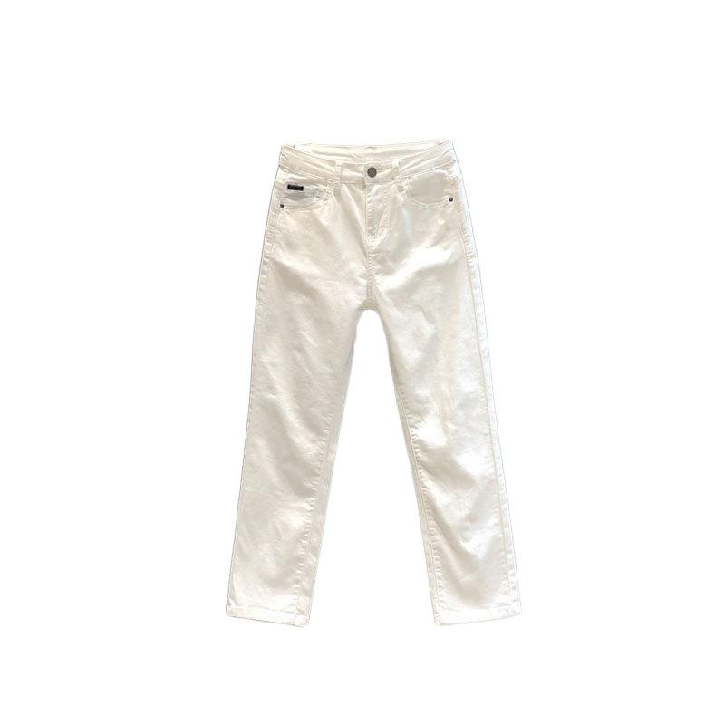 Women's High Waist Slimming White Straight-Leg Jeans - Petite Summer 2024 Casual Elastic Cigarette Pants