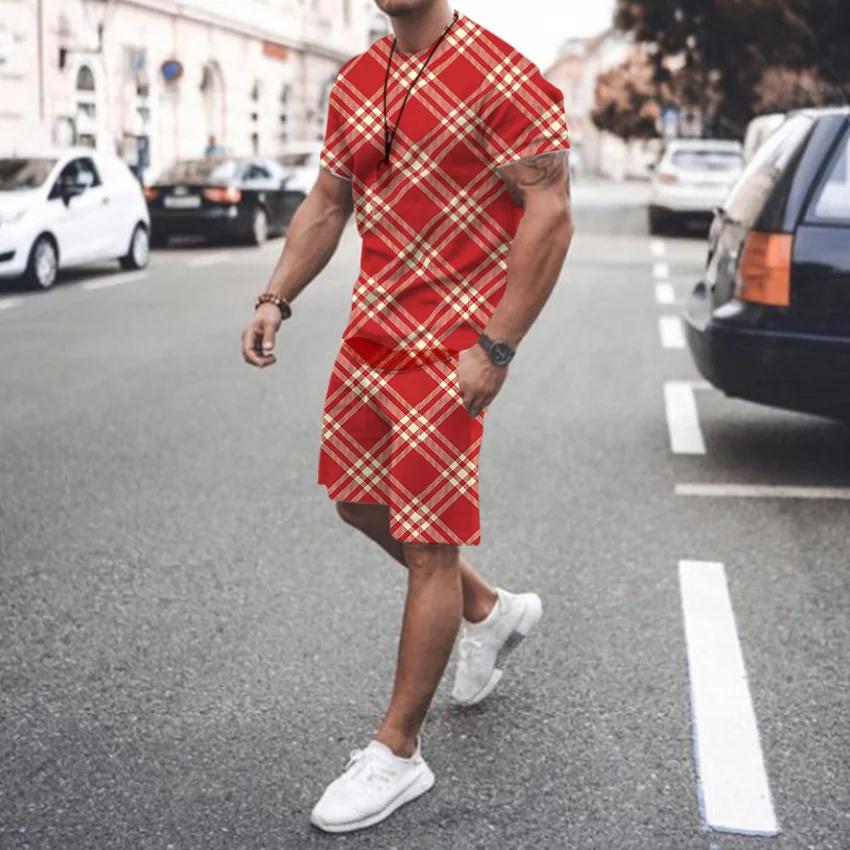 Summer Street Men's Daily Casual Fashion Loose Comfort Short Sleeve Outdoor Trend Sports Shorts Novelty Stripe Printing
