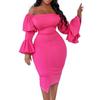 Large Size Dress Women's Spring and Summer Bell Sleeve Hip Tight Fashion European and American Dress