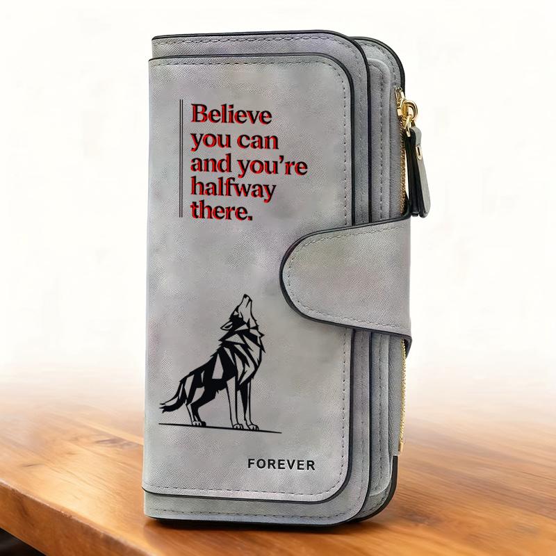 Women's Long Wolf Pattern Wallet 1 Piece Multifunctional Portable Snap Button Coin Purse Practical Daily Storage Wallet Perfect Birthday Gift for Cat
