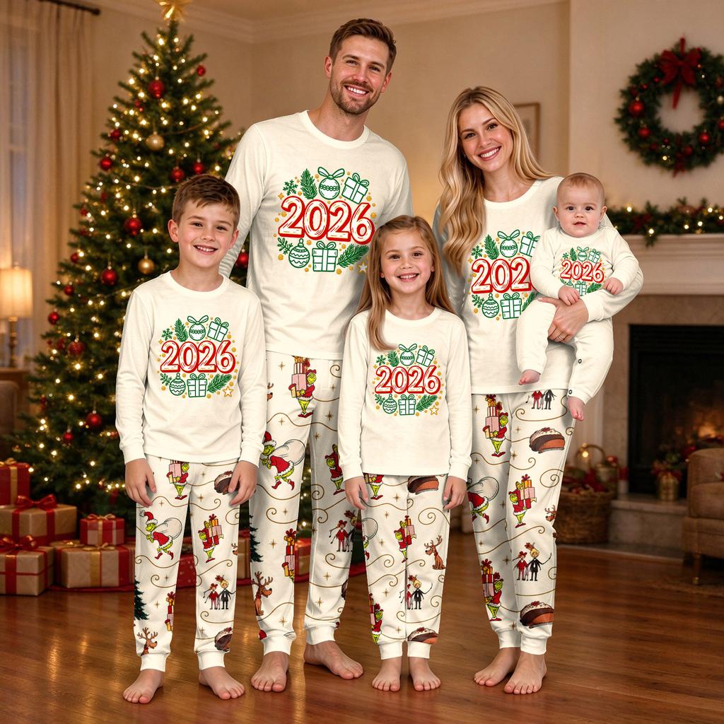 Christmas Print Round Neck Top and Jogger Pants Set for Holiday Lounging and Casual Wear