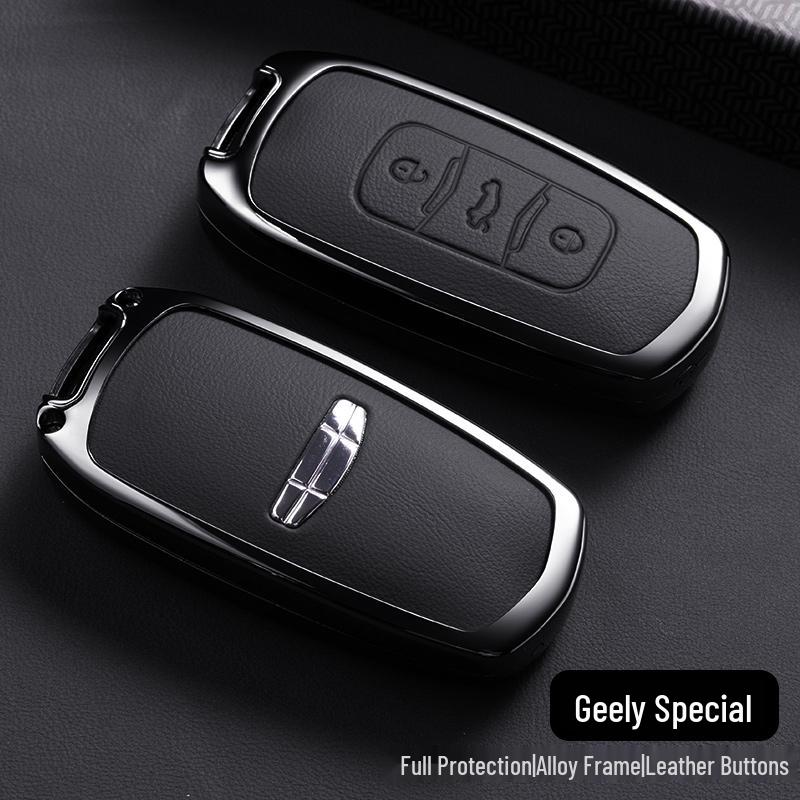 Geely Car Key Case for Emgrand GS, Boyue, X3, Vision X6, King Kong X1, Borui with Leather Buckle.