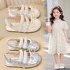 Girls Pearl Bow Mary Jane Sandals Soft Sole Back Strap Princess Shoes Kids Shiny Closed Toe Sandals Little Girl Rhinestone Shoes
