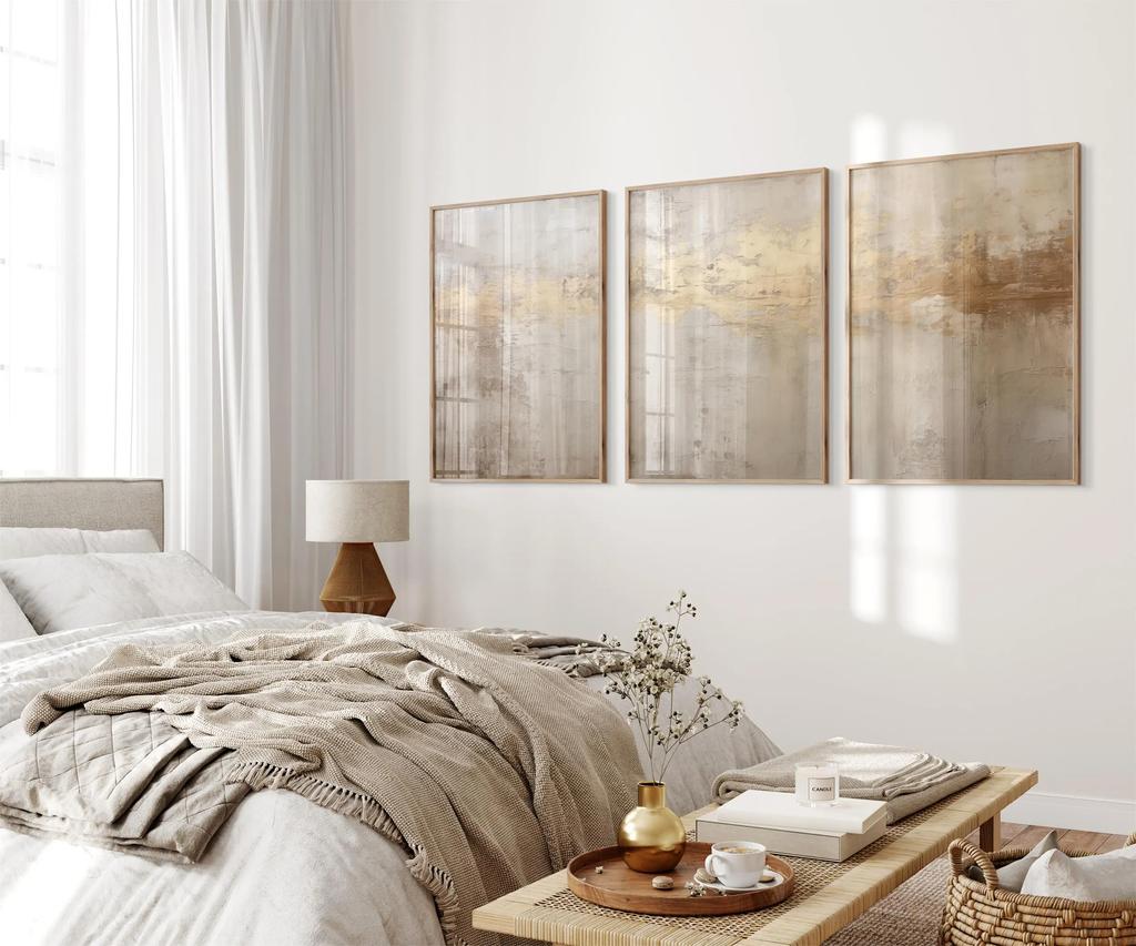 Neutral Gold Foil Abstract Canvas Wall Art – Textured Minimalist Prints for Elegant Modern Home Decor, Ideal Art Lover Gifts