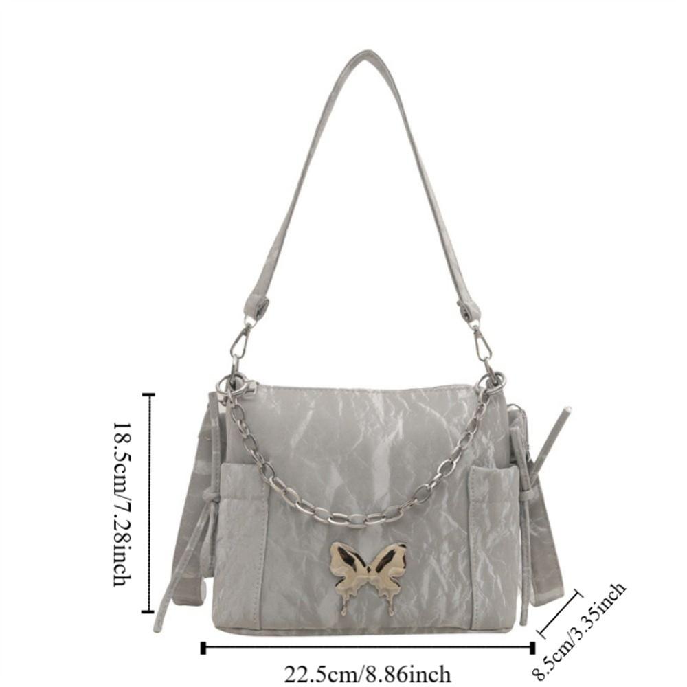 Pearls Chain Drawstring Shoulder Bag Butterfly Decor Girls Crossbody Bag Women