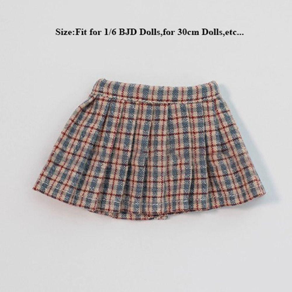 Handmake Princess Skrit Clothes Fashion Printed Plaid Dot Skirt for 1/6 BJD 30cm Dolls
