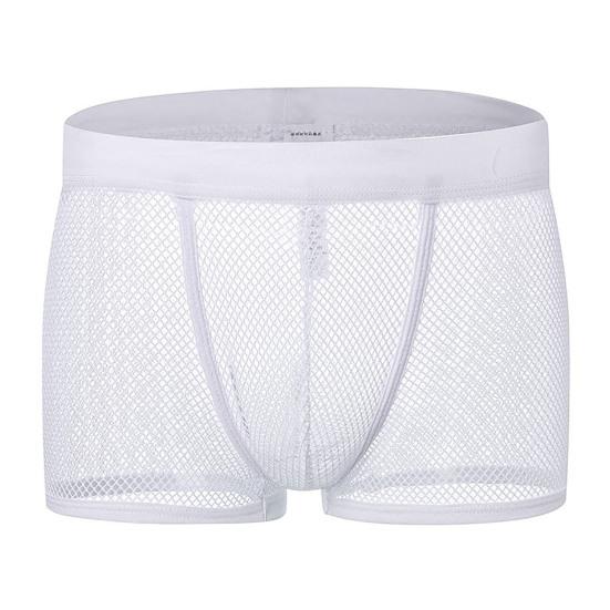 Soutong Men Underwear Hollow Out See Through Sexy Low Waist Breathable Boxer Underpants for Bathroom