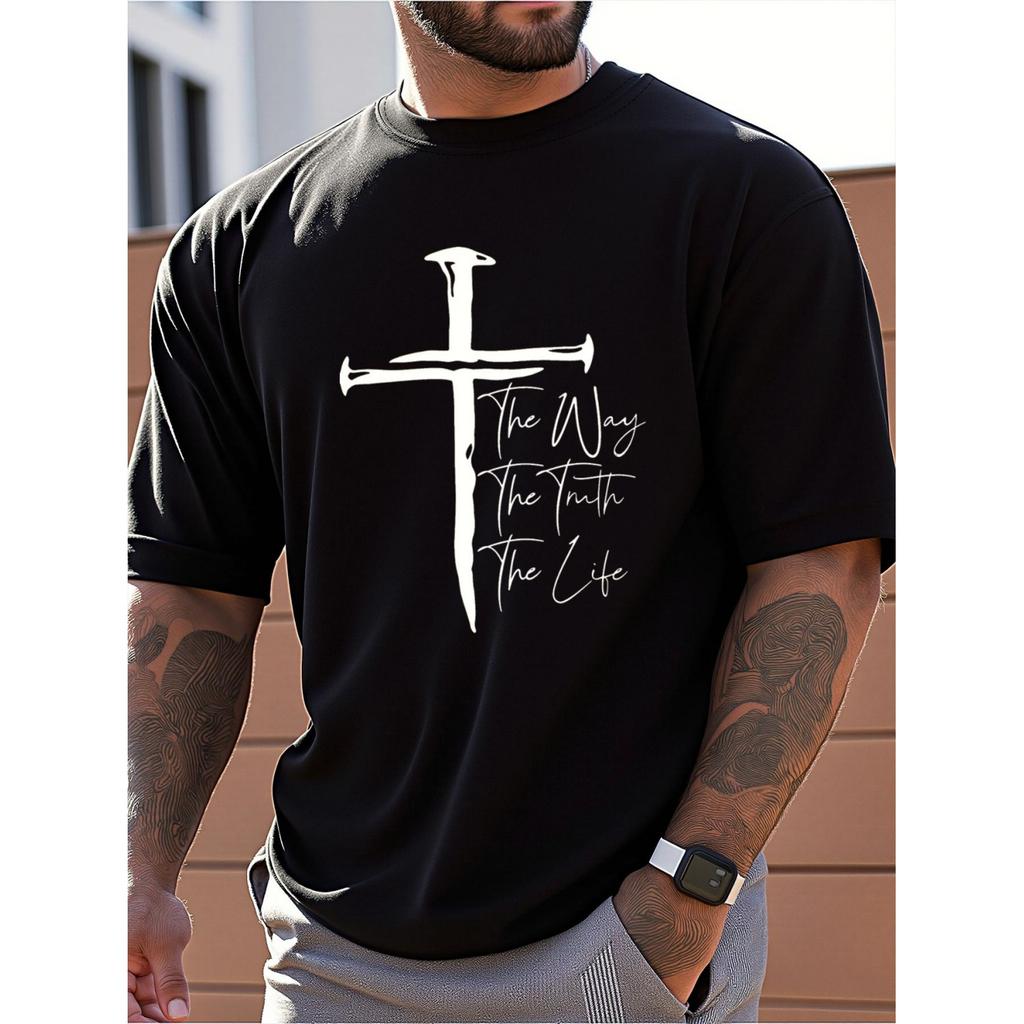 T-shirt da Uomo 100% Cotone Estiva The Way The Truth The Life Stampa Fede Casual Slim Fit Girocollo Manica Corta T-shirt Top