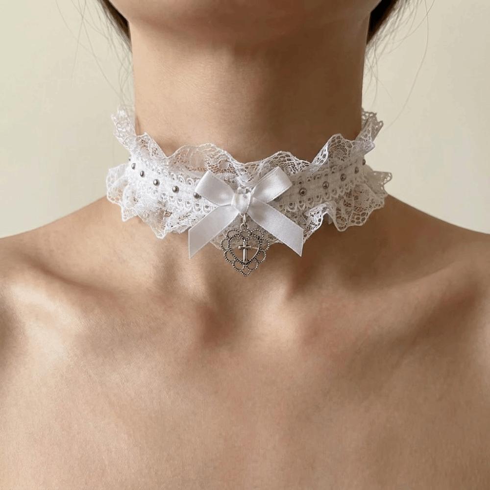 Love Heart Lolita Choker Y2K Cosplay Necklace Sweet Lace Necklace Anime Role Play