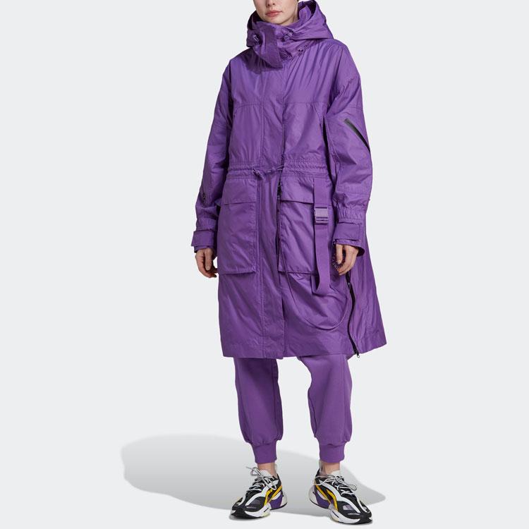 Adidas Casaco Esportivo Solto com Capuz de Comprimento Médio Jaquetas Femininas Roxo HI6089