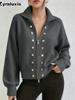 Solid Color Chunky Double Button Stand Collar Zip-Up Knit Cardigan Coat Autumn New Fashion Top