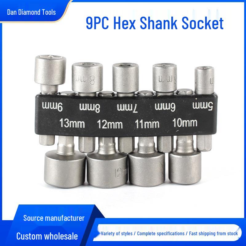 9-Piece Hex Shank Metric & Imperial Air Wrench Socket Set 9PC Hex Shank Socket