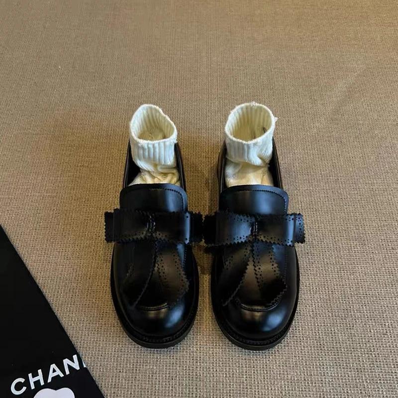 2025 spring and autumn new British style round head thick bow loafers casual fashion comfortable slip-on shoes