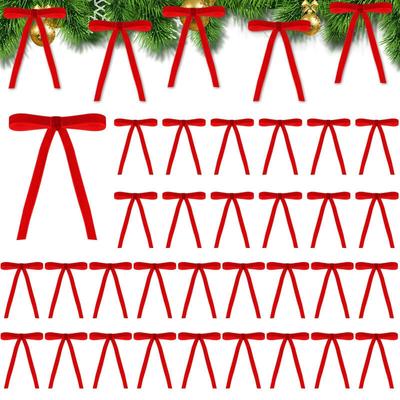 Set of 24 Velvet Bow Tie Ribbon Ornaments for Christmas Trees and Holiday Parties