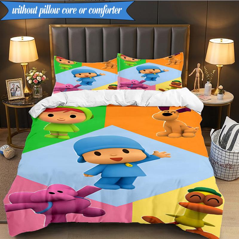 3-teiliges Pocoyo's Buntes Abenteuer Bettwäsche-Set 2D-Druck (Enthält 1 Bettbezug + 2 Kissenbezüge Ohne Füllung), Schlafzimmerdekoration, Ventilatorgeschenk