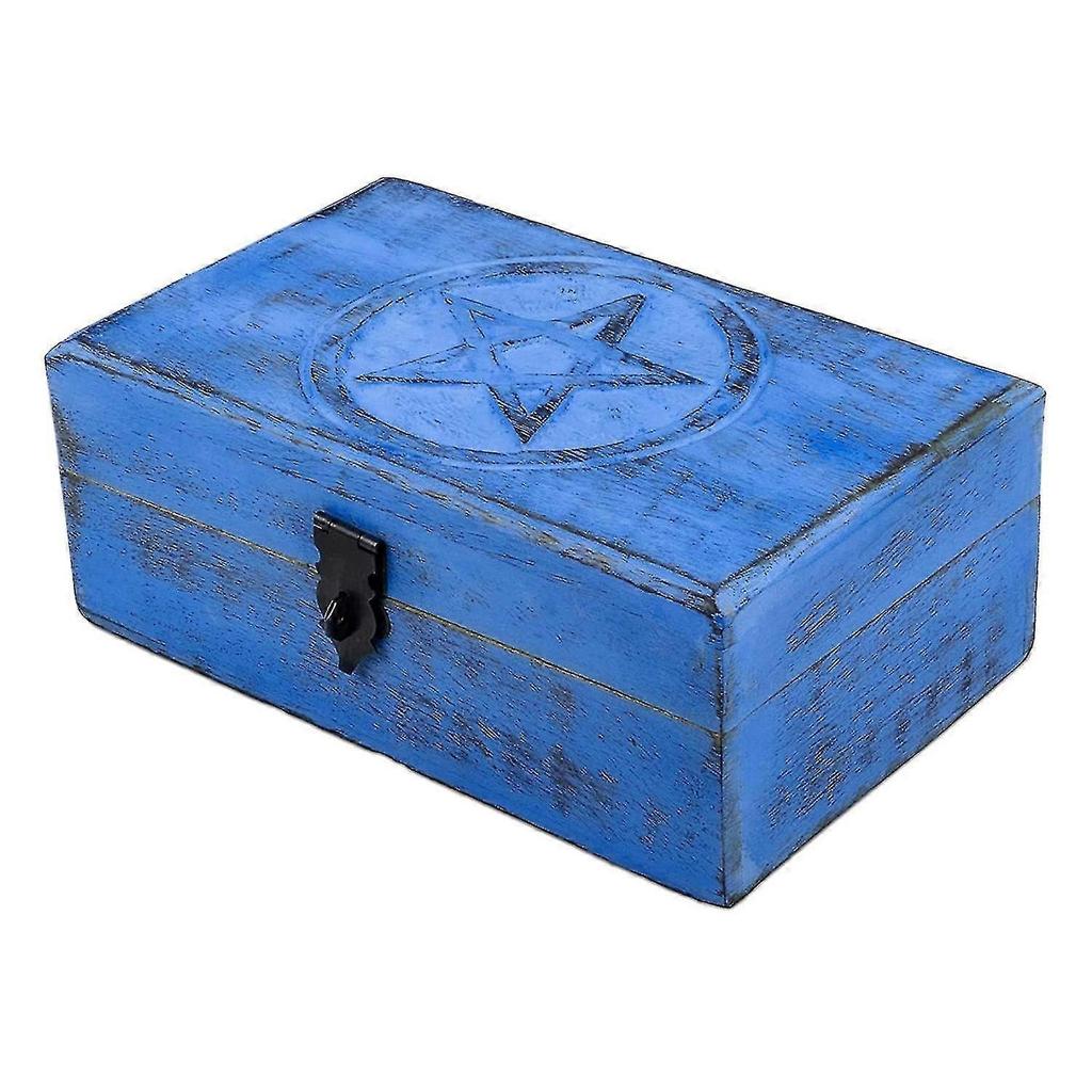 Vintage Jewelry Box With Lock Pentagram Storage Box Toy Blue