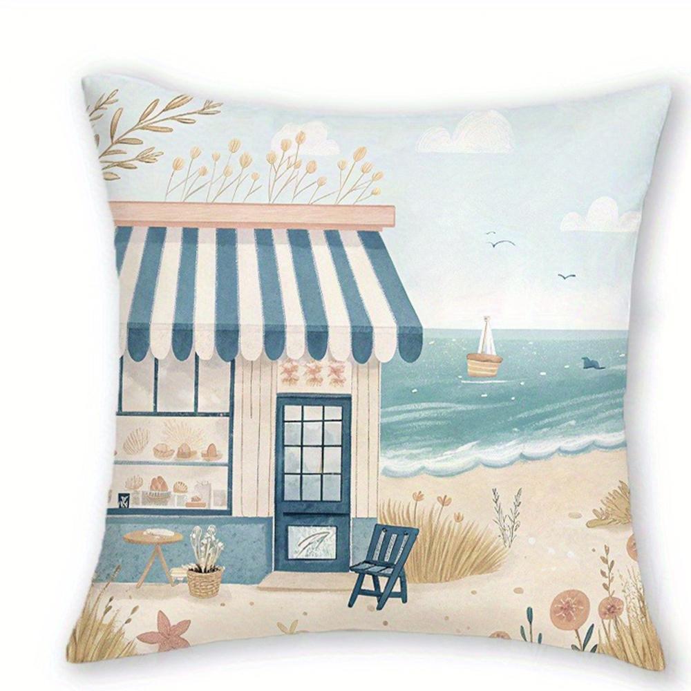 Charming Seaside Retreat Pillow CoversLiving Room Sofa Cushion Cover, Soft and Comfortable, Bedroom Room Decoration