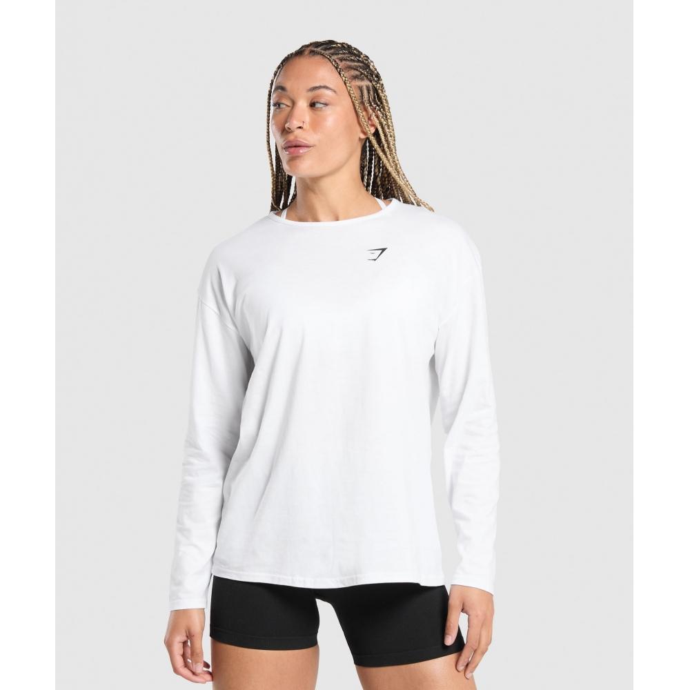 

GYMSHARK Training Oversized хлопковый топ с длинными рукавами, белый B7A7A WB57