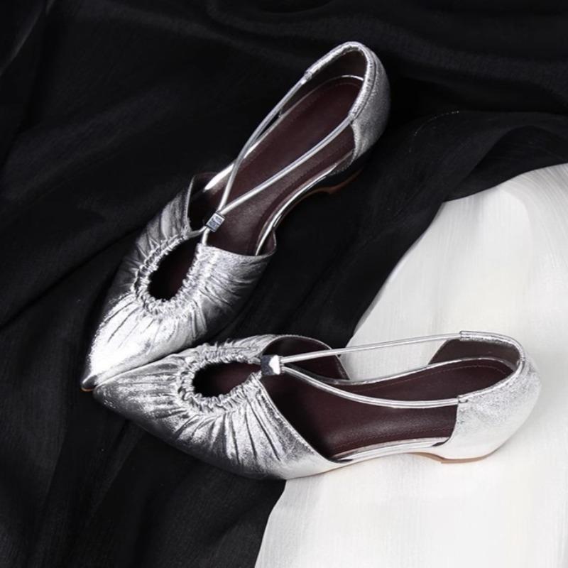 Fashion Summer Temperament Single Shoes Fashion Pointed Toe Hollow Pleated Wear Light Luxury Shallow Soft-soled Sandals