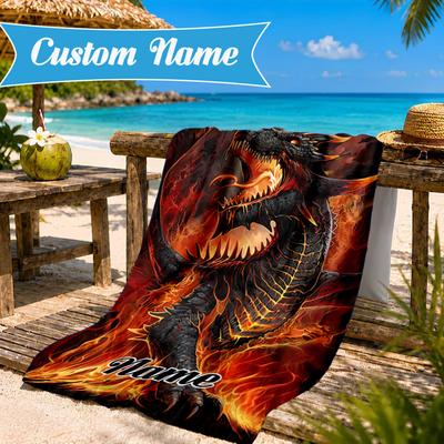 Custom Name Beach Towel Fantasy Dragon Blossoms Microfiber Beach Towel, Lightweight for Summer Travel, Swimming Pool Fan Birthday Gift