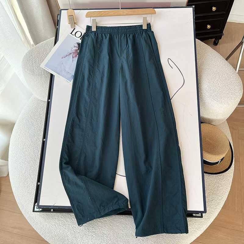 Japanese Style Women's Spring Casual Elastic Waist Cuffed Straight-Leg Pants