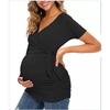 Black V-neck Short Sleeve Wrap Front Maternity Top with Side Tie Detail